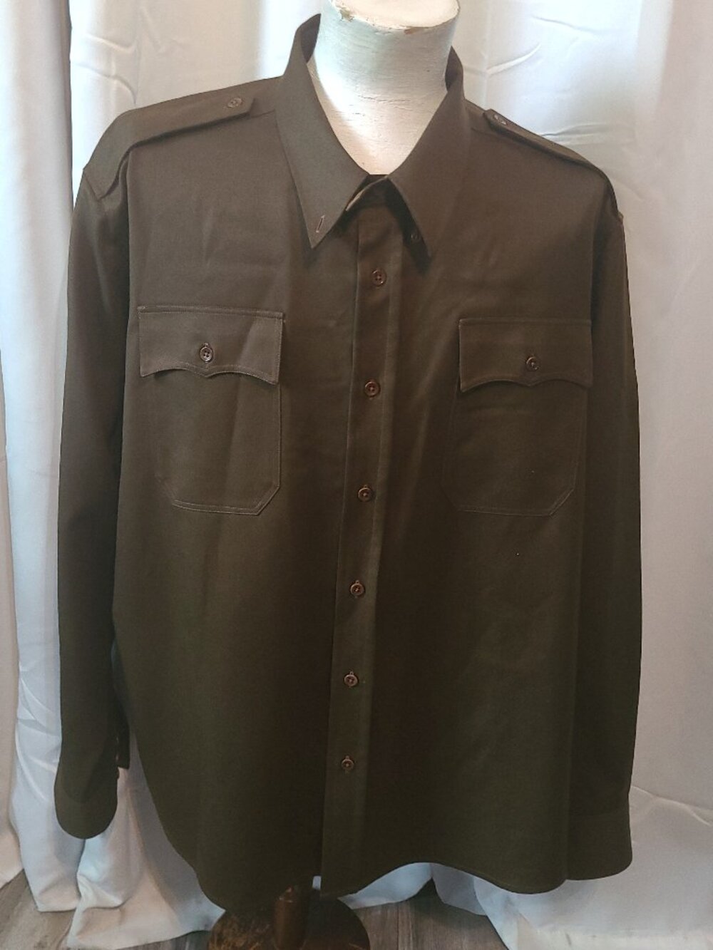 J. Peterman Brown Wool Military Style Button-Up Men's Shirt - Sz XXL - NWOT